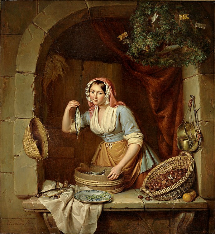 Venditrice di aringhe e marroni opera di Elisabeth Alida Haanen 1840