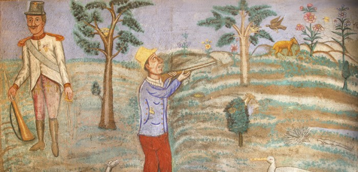 Un'opera del pittore naif Jacun Pitor nella cantina di Rodaro Paolo a Spessa di Cividale 