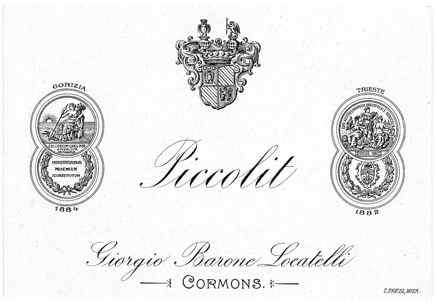 Langoris etichetta vino Piccolit ottocentesca