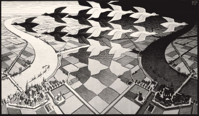 Maurits Cornelis Escher: Giorno e notte. Collezione privata Italia. 