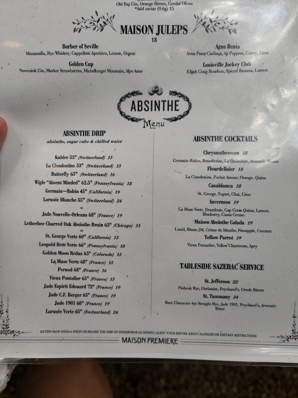 menu assenzio