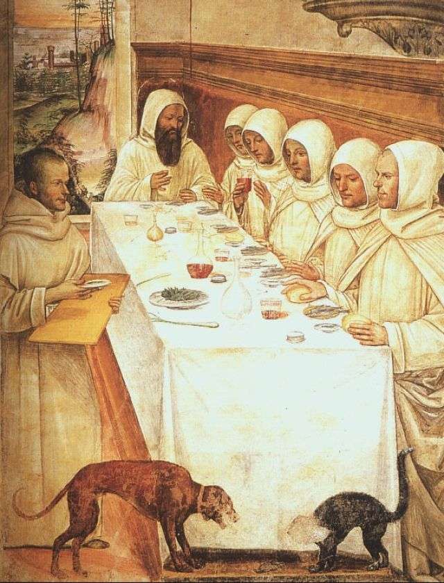 San Benedetto a tavola con i suoi monaci